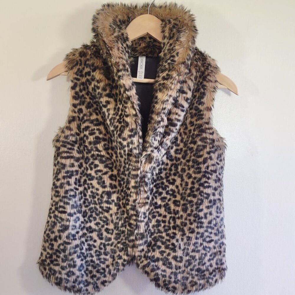 Faux Fur Vest Animal Print Girls XLarge Shawl Collar Plush Western Chic Boho